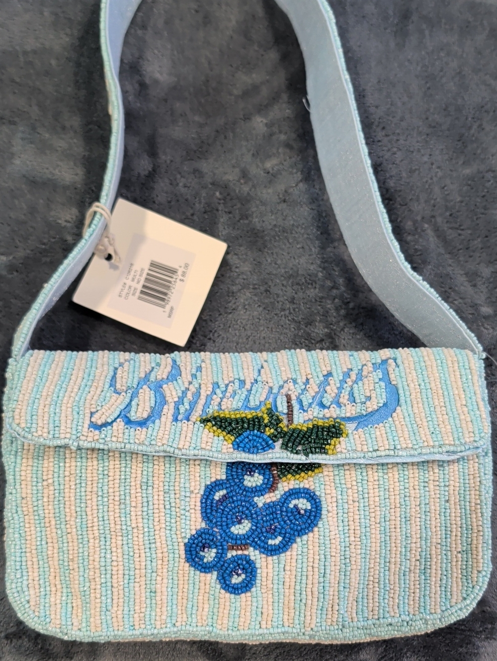 Beaded Light Blue Crossbody Bag with Floral Accent